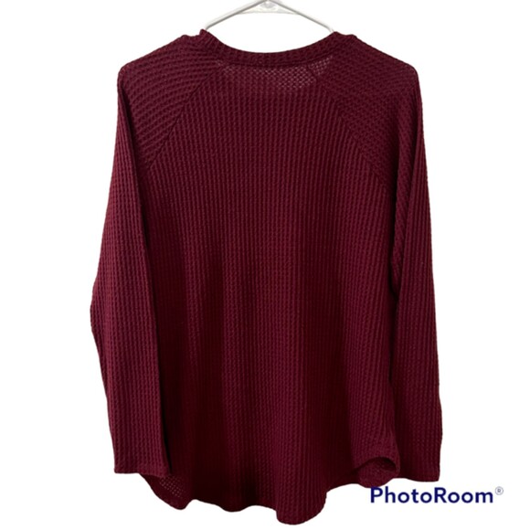 American Eagle Womens Burgundy Waffle Knit LS Shirt Thermal Sweater Size Small - Picture 2 of 8